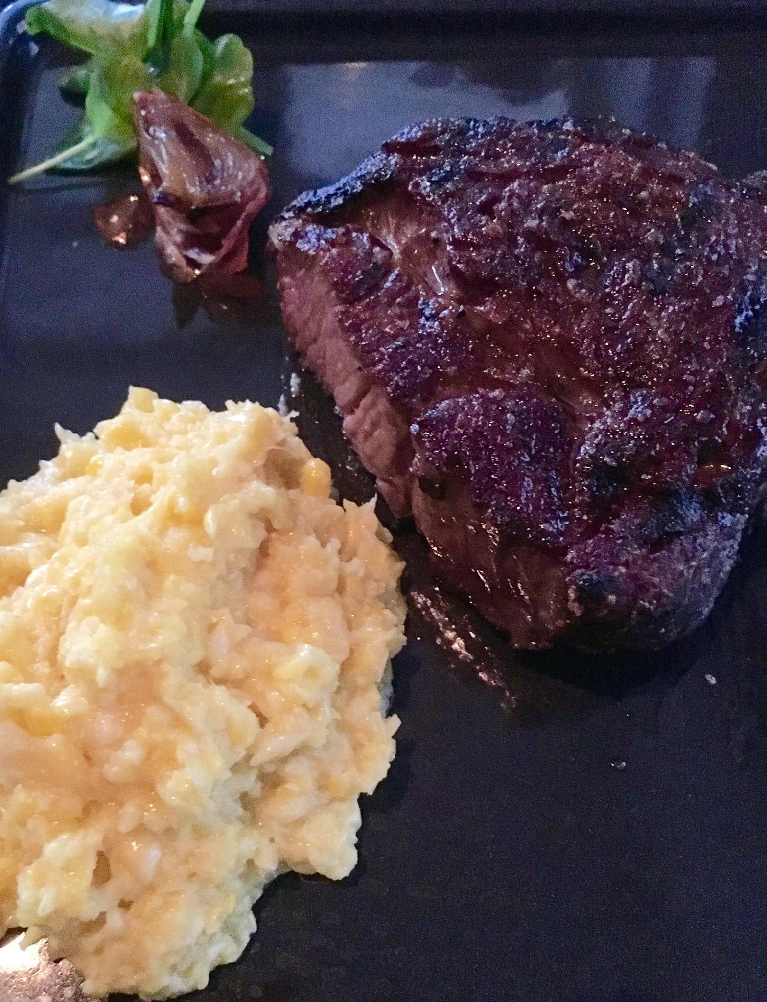 Grass Fed Ribeye and Smashed Corn