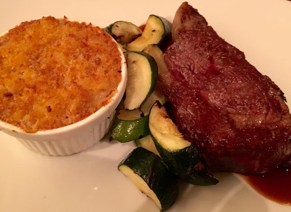 Grass Fed Ribeye with Mac & Cheese and Zucchini