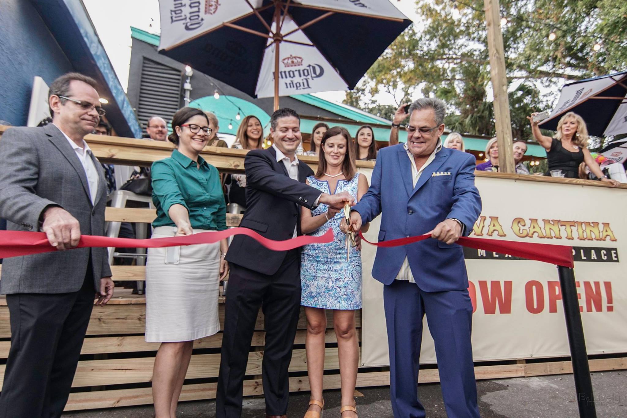 Chamber President Chris Steinocher and the Mayor’s representative Jessica Eilerman helping launch the VIP Grand Opening of Nueva Cantina