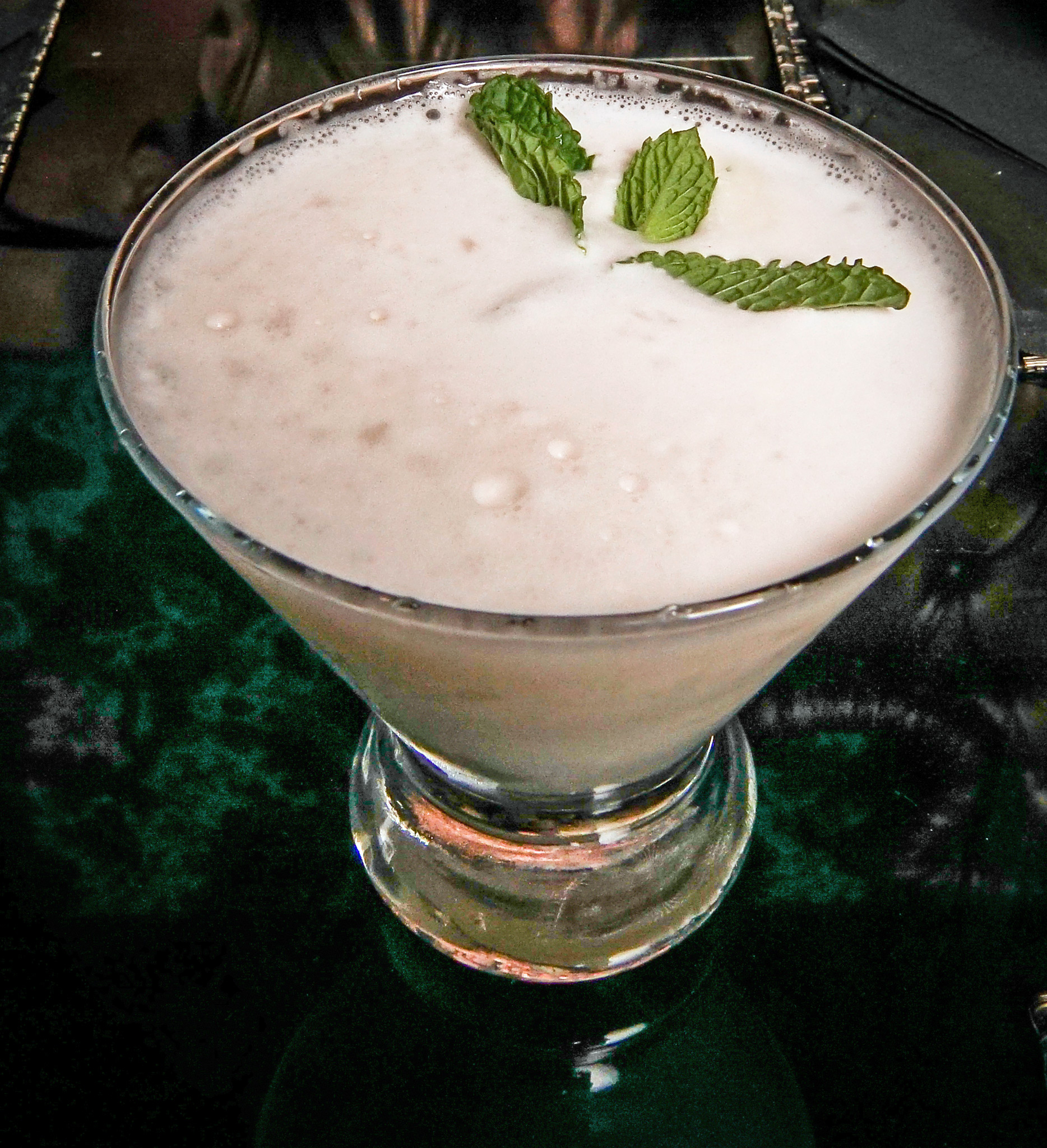 Irish Grasshopper - jameson black barrel whiskey, marie brizard white creme de cocoa, marie brizard green creme de menthe & heavy cream garnished with a mint sprig