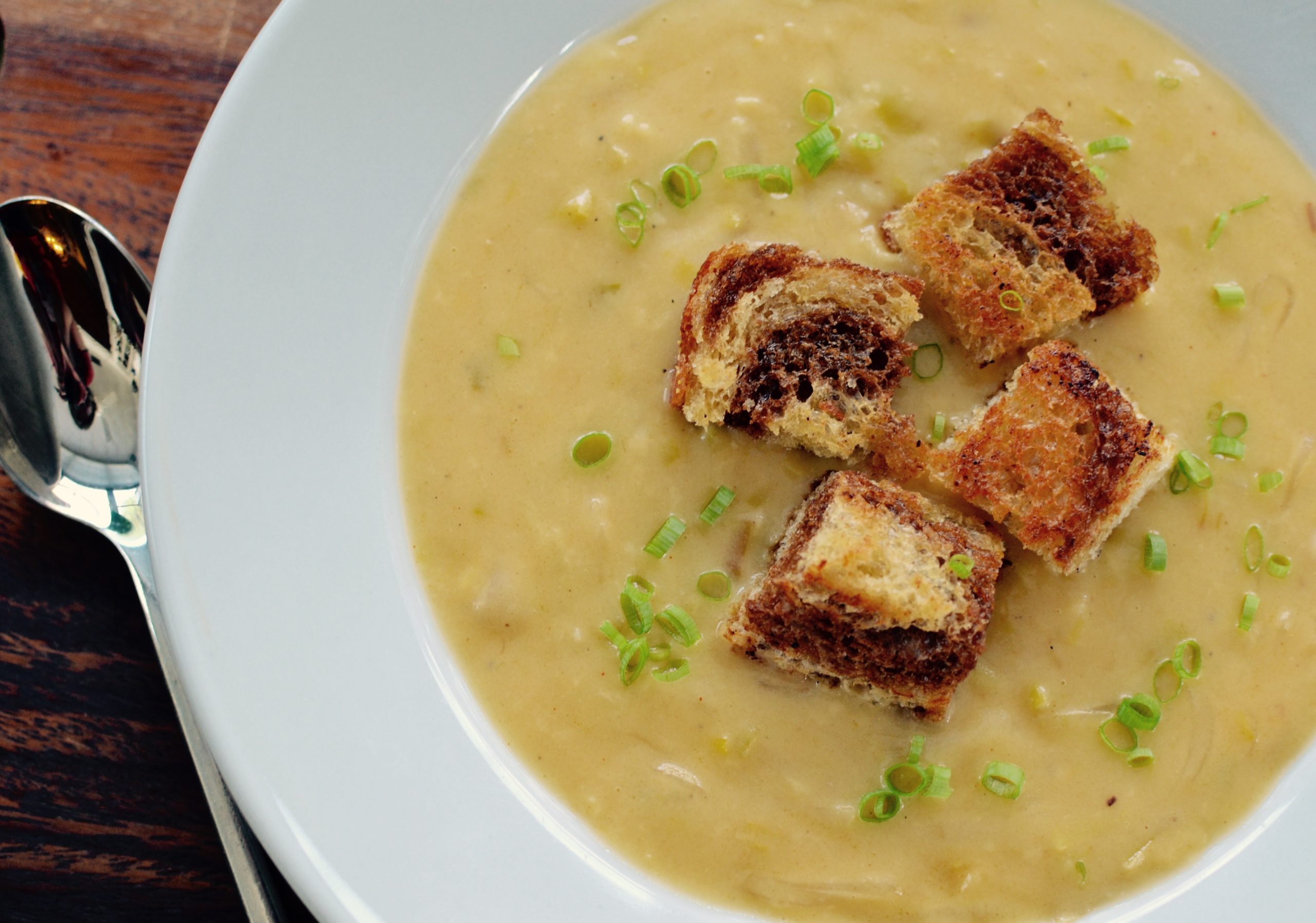 Creamy Leek Soup with seared shrimp - Life Currents