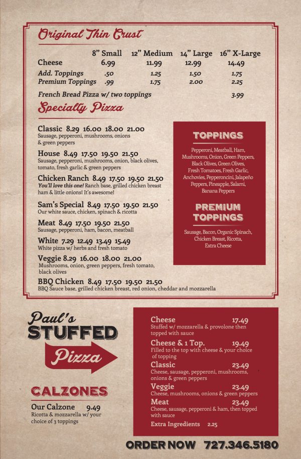 Paul's Chicago Style Pizza opens in St Petersburg, FL November 30th, 2017