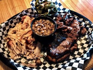 M-N-M BBQ Pulled Pork, Beef Brisket, Black Eyed Peas and Collard Greens