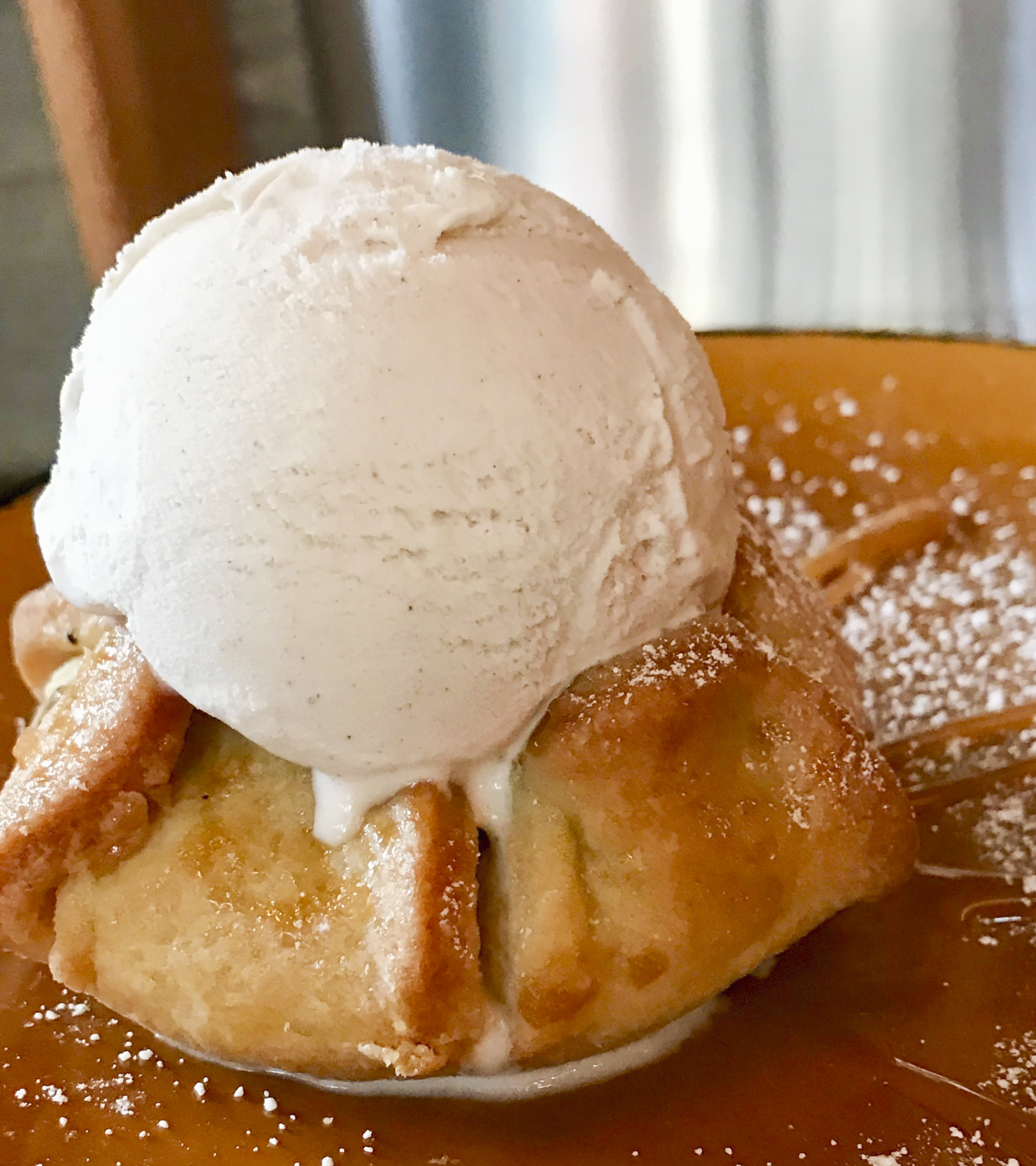 Apple Tort topped with cinnamon ice cream from Oak and Stone