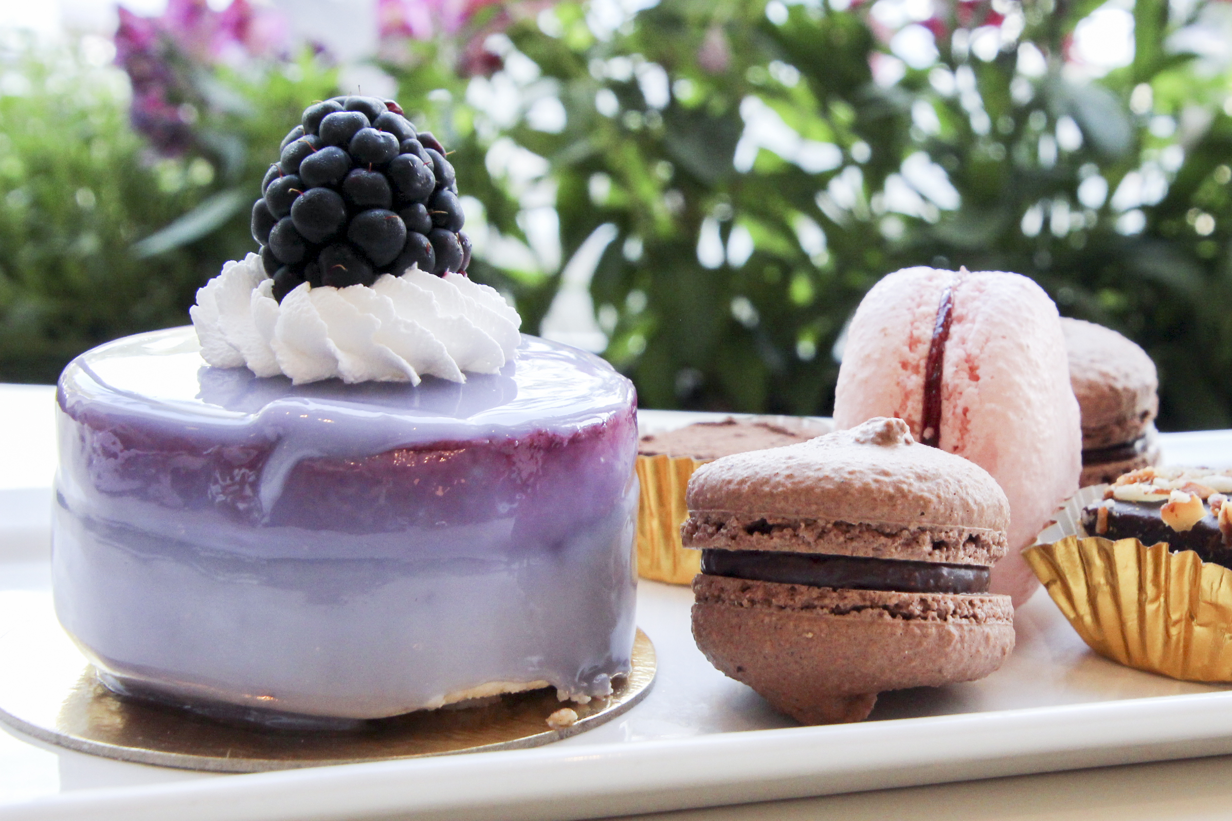 The Cassis Mousse Cake, Chocolate and Raspberry Macarons