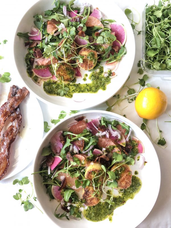 Recipe Scallops with Grapefruit, Bacon and Chimichurri