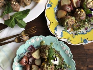 Meatballs plated with Potatoes