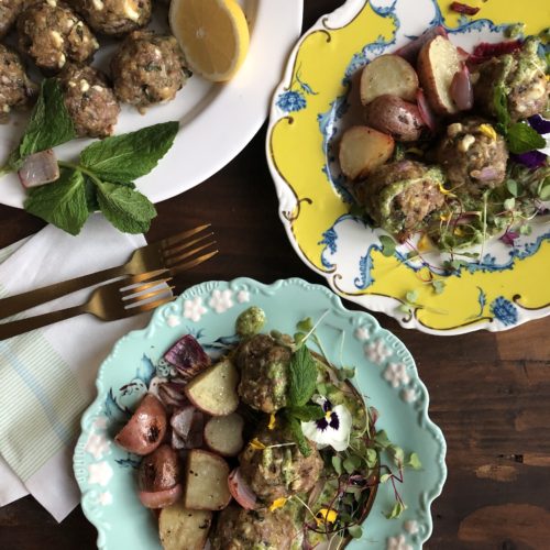 Meatballs plated with Potatoes