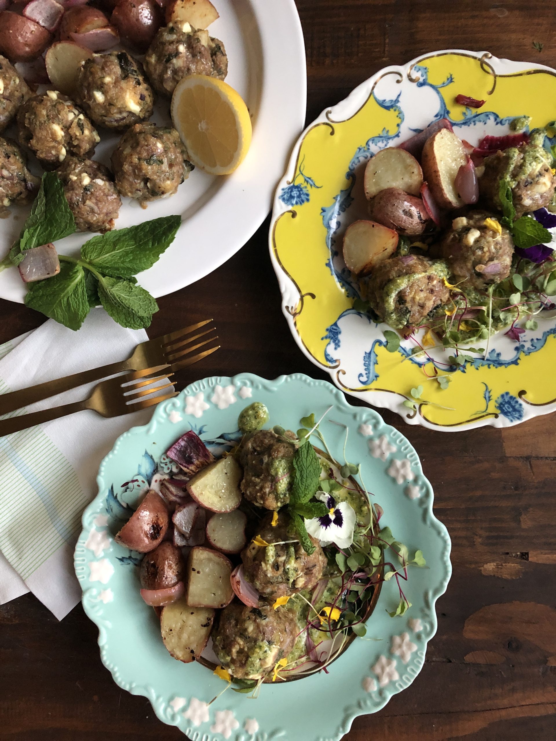 Meatballs plated with Potatoes