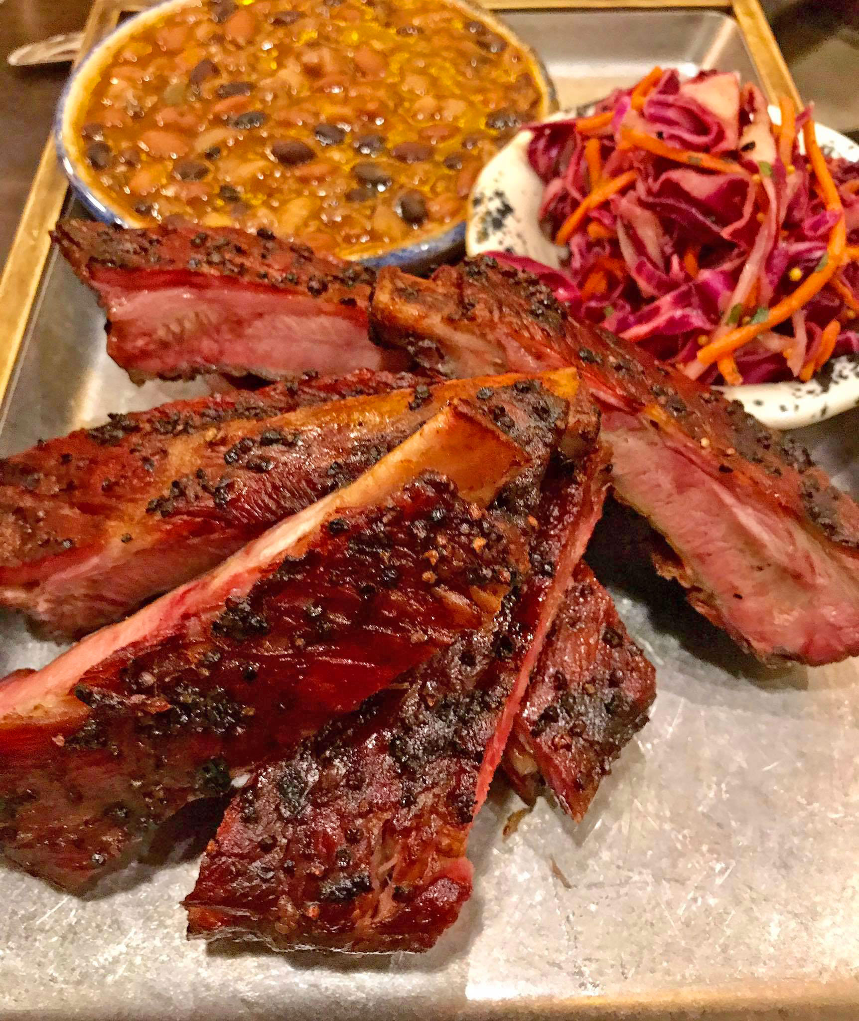 Dr BBQ St Louis Ribs with Jack Daniels Baked Beans and Purple Slaw