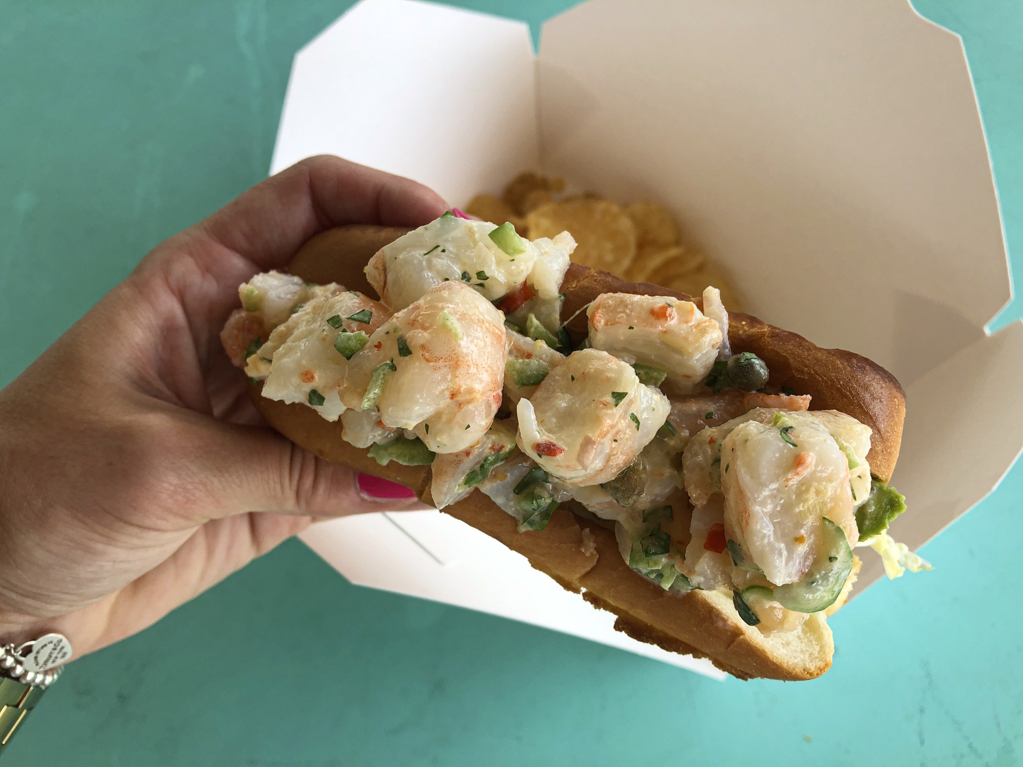 Shrimp Roll with Avocado, Sweet Ginger Thai Chili, Coconut Mayo, Jalapeno, Cilantro and Capers from Modern Brine inside the Baum Ave Market