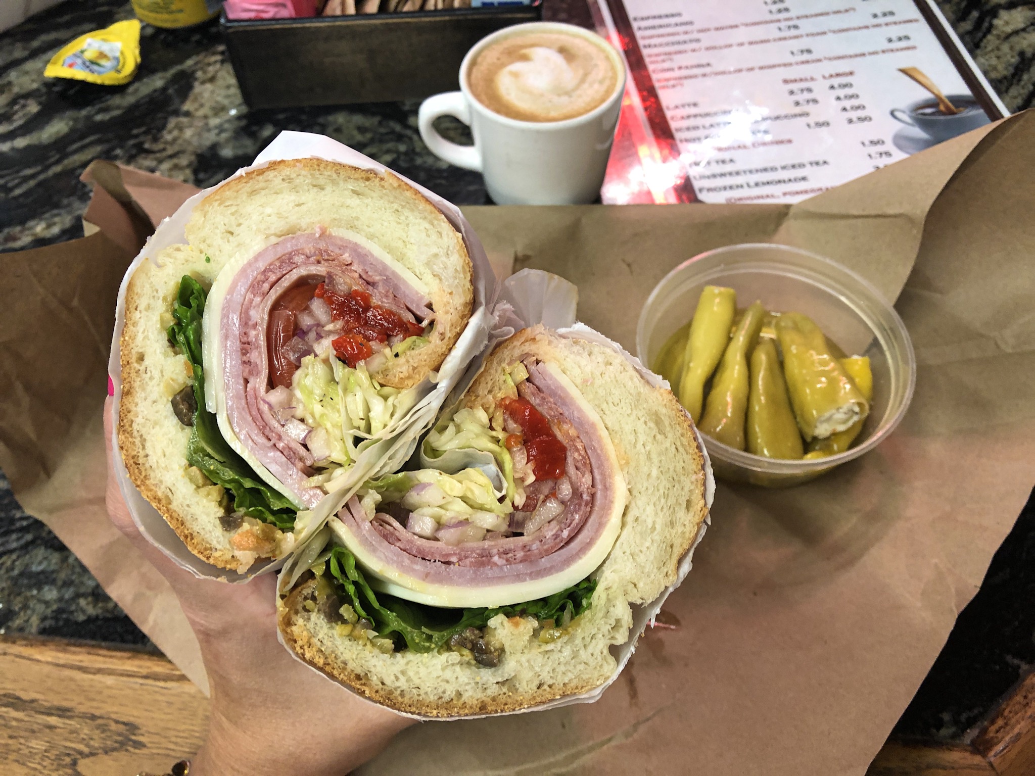 The Muffaletta from Mazzaro's with Ham, Mortadella, Salami, Provolone and Olives