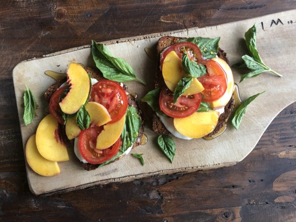 Peach and Tomato Toast with Mozzarella and Basil 2 Peach and Tomato Toast with Mozzarella and Basil 2