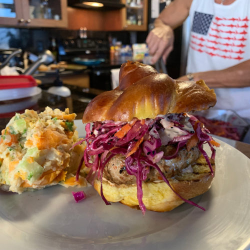 Fishmonger Tuna Burger with a Side of Double Barreled Potato Salad