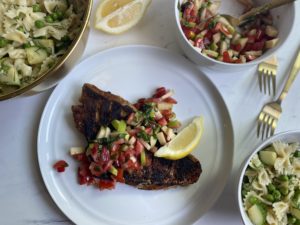 Blackened Snapper with Summer Farfalle Pasta Salad