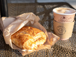 Crislip Cafe Ham Cheese Croissant and Latte