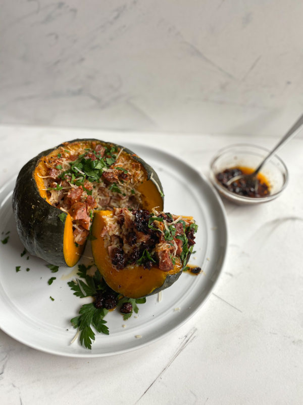 Cacio e Pepe Rice Stuffed Squash