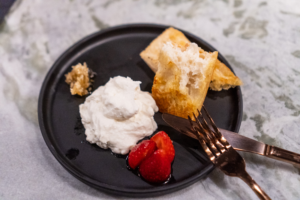 Social Roost Fresh Ricotta on Toast with Honeycomb, Elderberry Strawberries and Toast