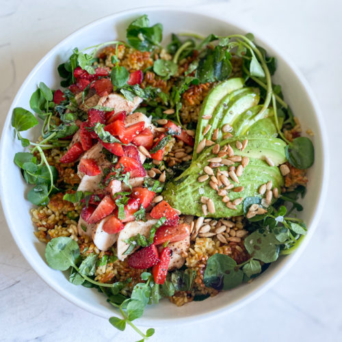 Strawberry-Balsamic Chicken with Watercress & Crispy Rice