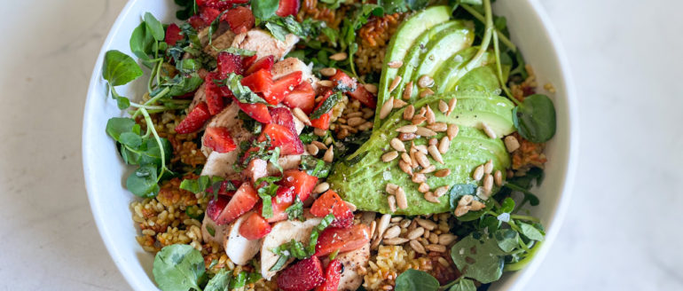 Strawberry-Balsamic Chicken with Crispy Rice & Watercress Recipe