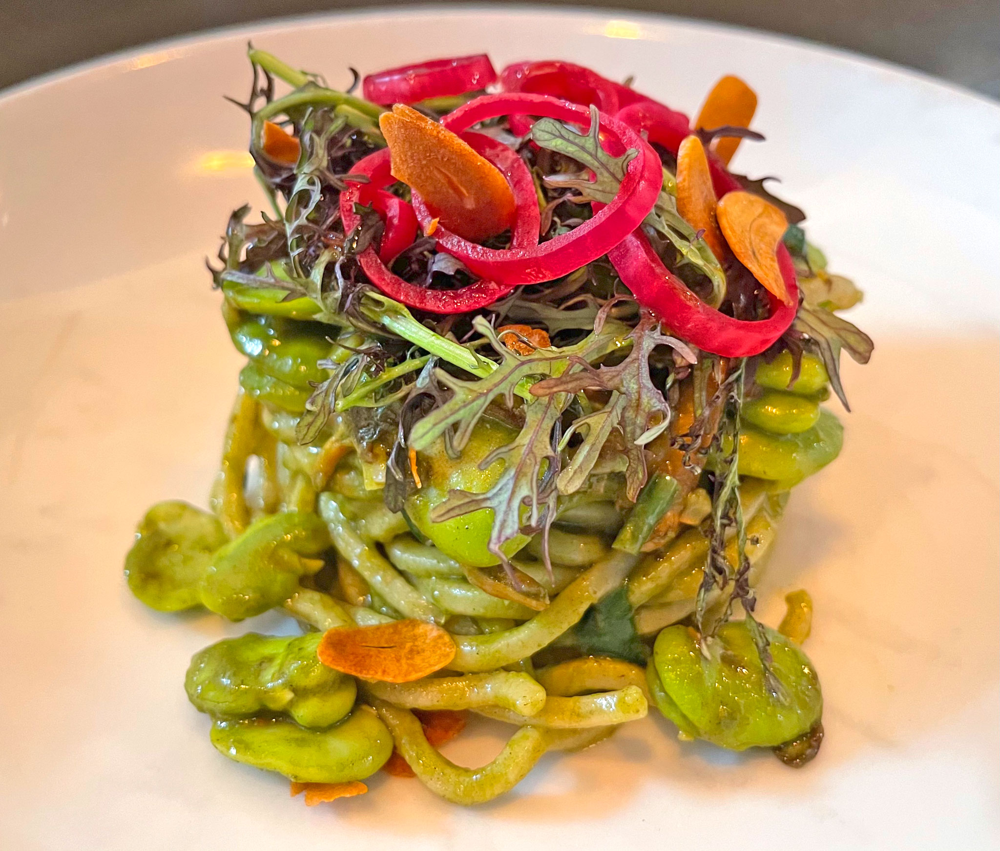 Grace's - Our Jumbo Lump Crab Cake is served with Sriracha mayonnaise and a  cold soba noodle salad with salted cashews. Delicious, right?