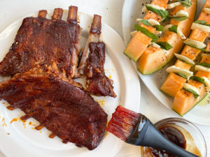 Plated ribs and hasselback cantaloupe