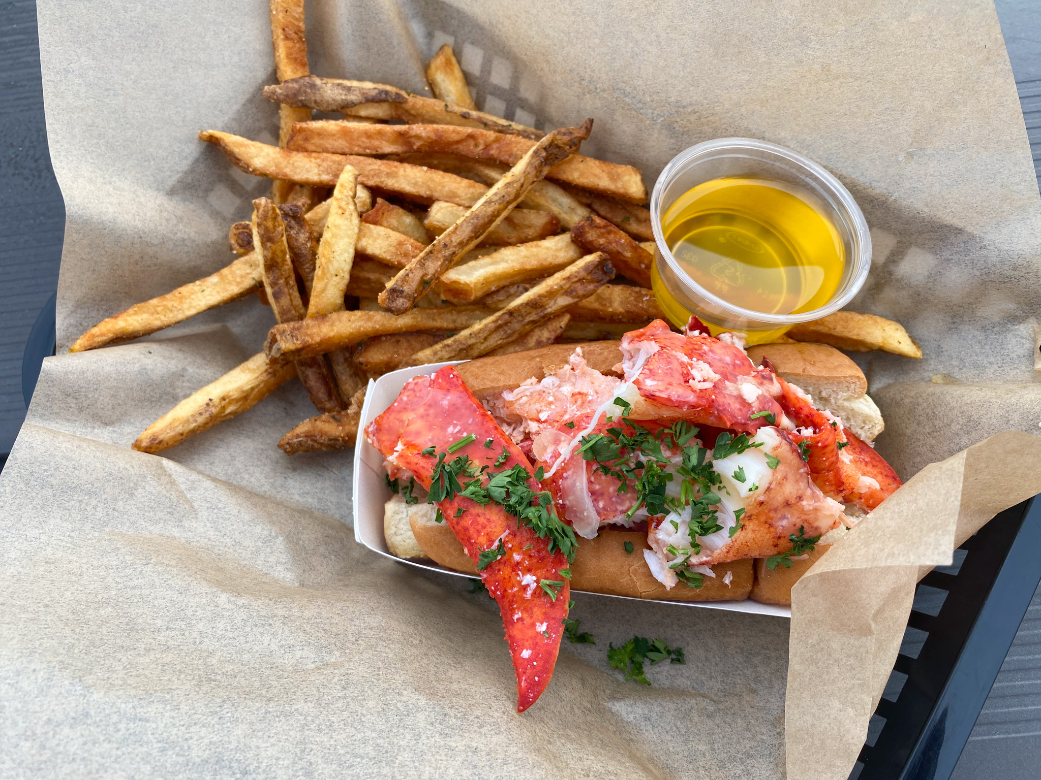 The incredible Lobster Roll and fries on the side