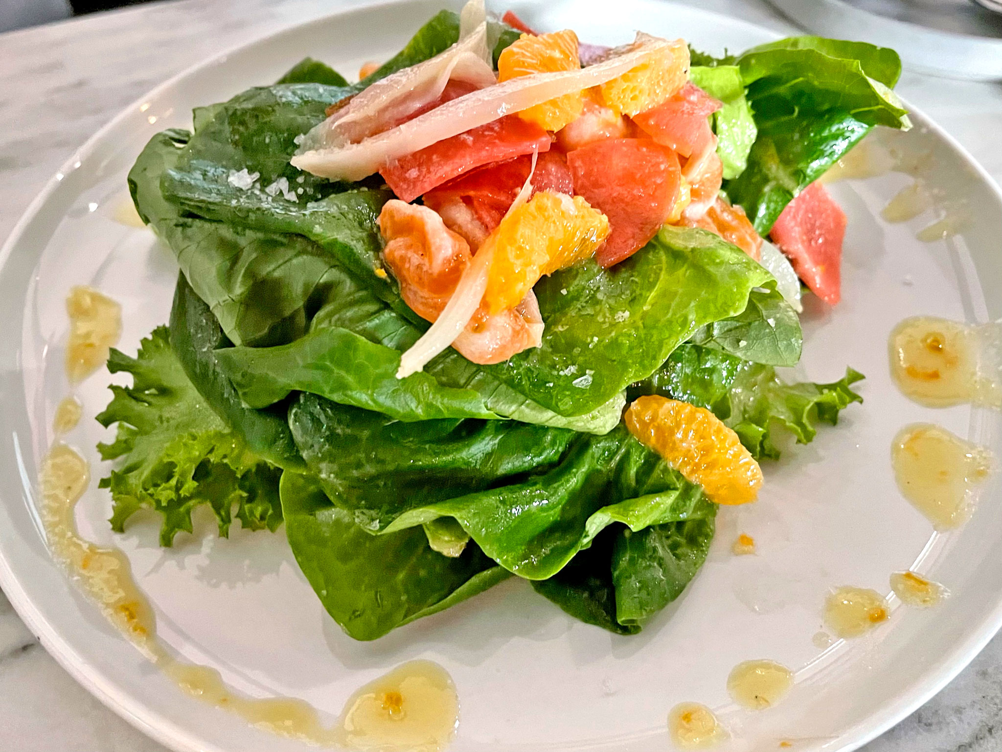 Soy Sauce Cured Salmon with Brick Street Farms Lettuce, Pickled Radish, Fennel and Mandarin Vinaigrette