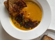 Grilled Cheddar Cheese, Apple & Onion Sandwich with Butternut Squash Soup Recipe