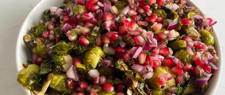 Maple-Bourbon Brussels Sprouts with Pomegranate Salsa Recipe