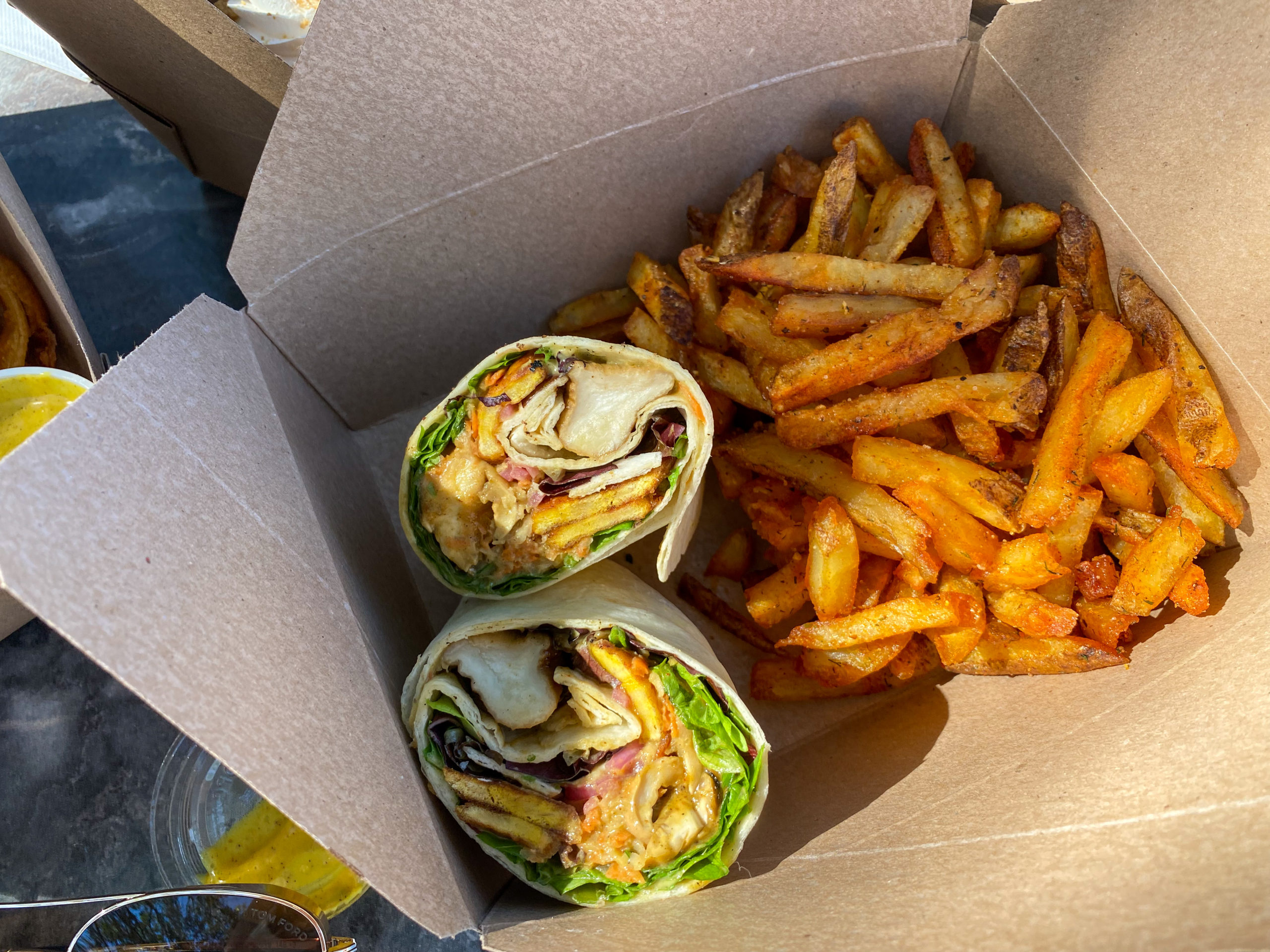 Jerk Wrap with a side of Freya's incredible French Fries