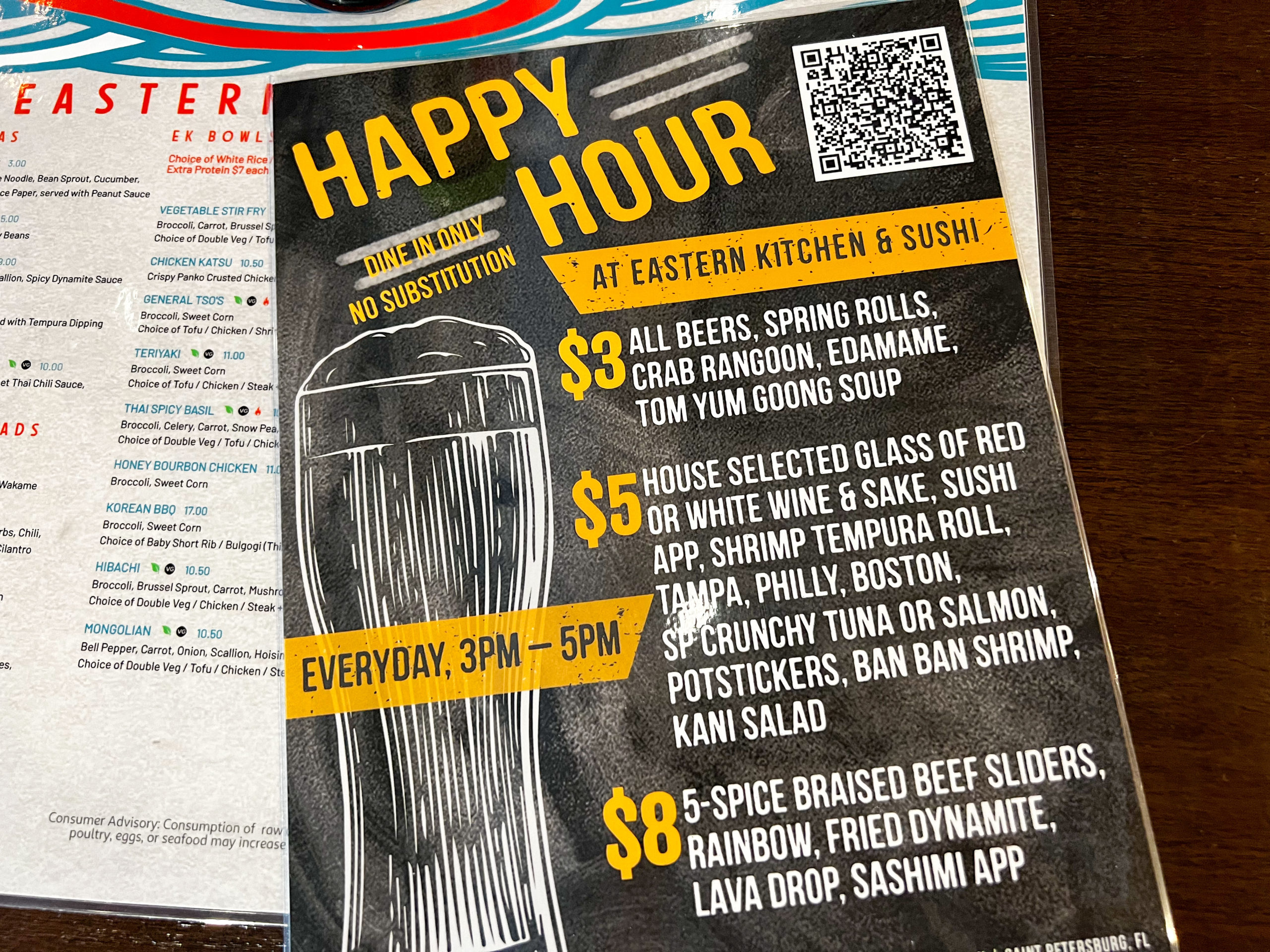 The happy hour menu