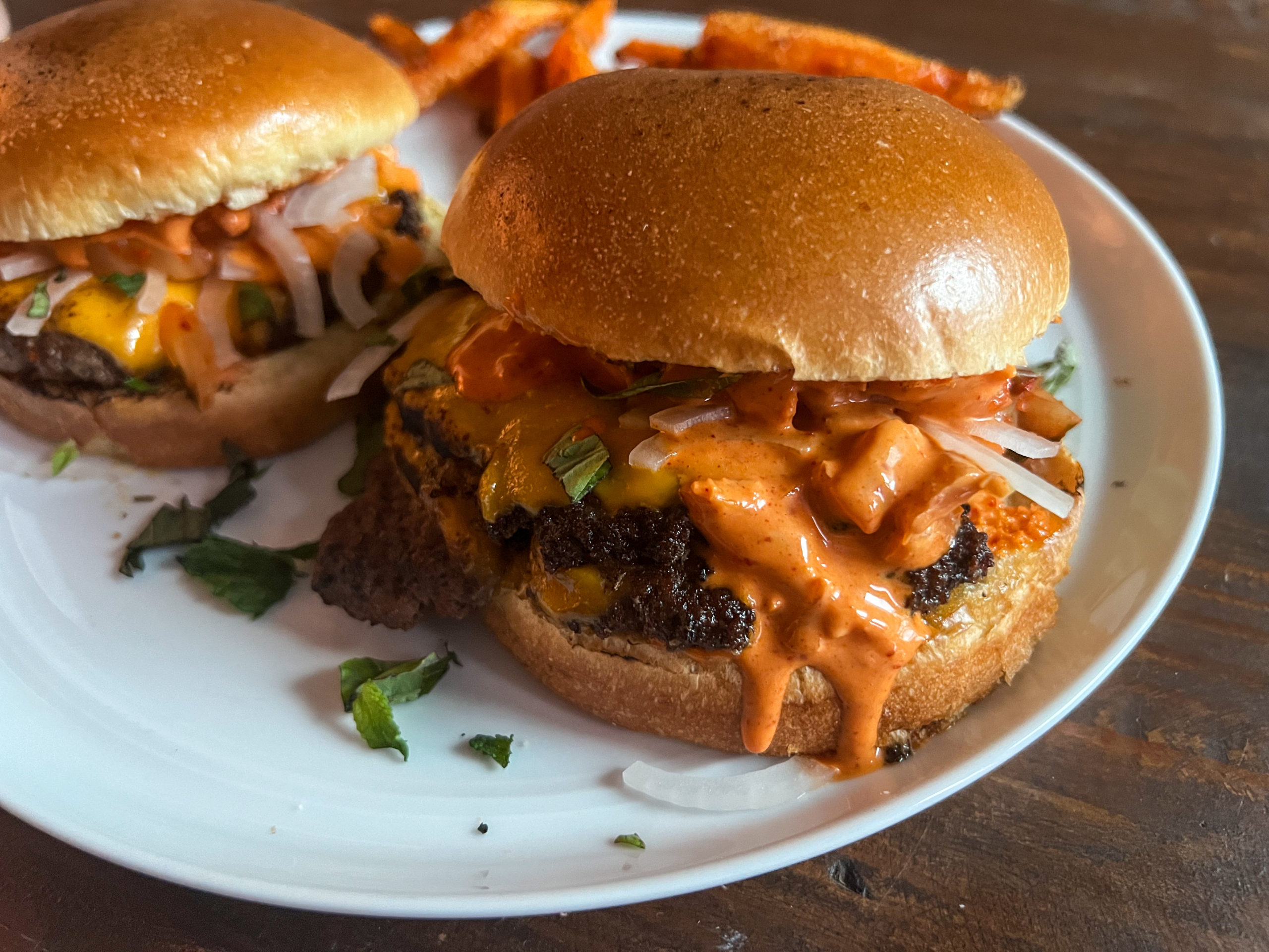 Smash Burgers with Kimchi Mayo Recipe