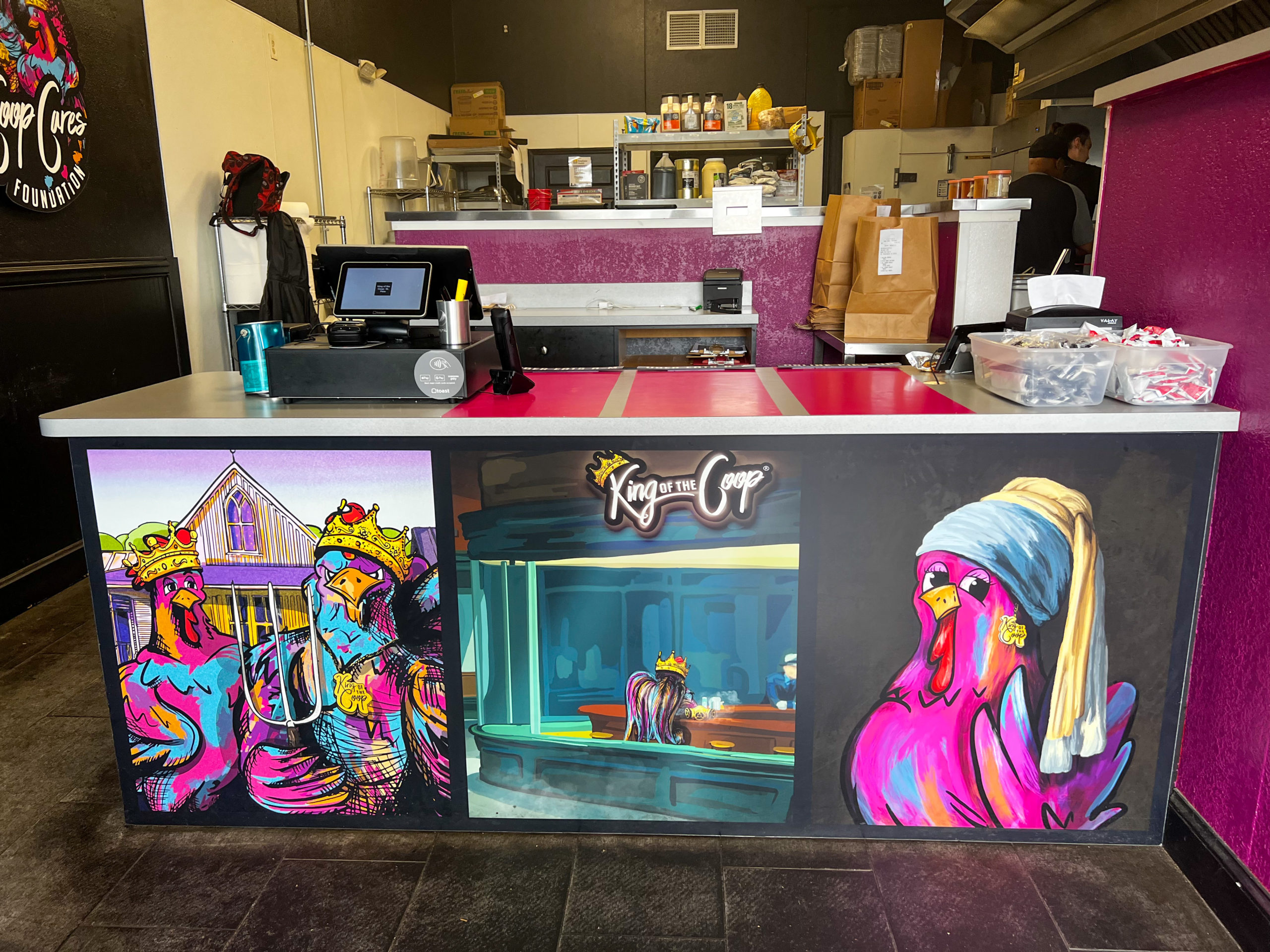 Front counter with vibrant art