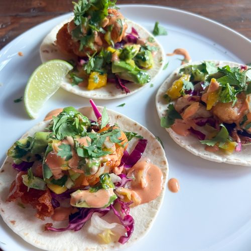 Beer-Battered Fish Tacos with Mango-Avocado Salsa