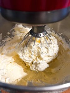 Creaming the cream cheese in the mixer
