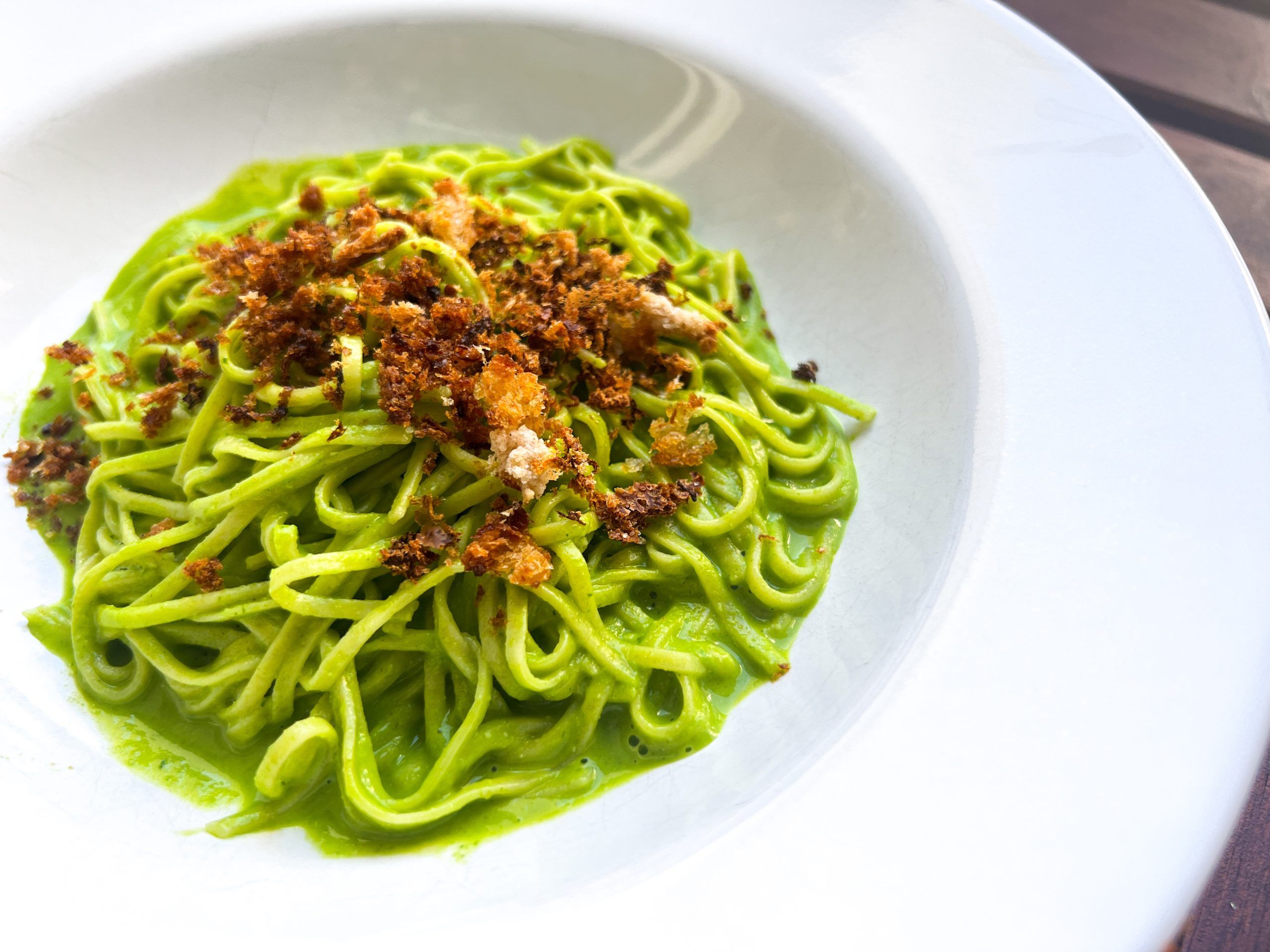 Miso-Spinach Pesto Pasta with Lemony Breadcrumbs Recipe