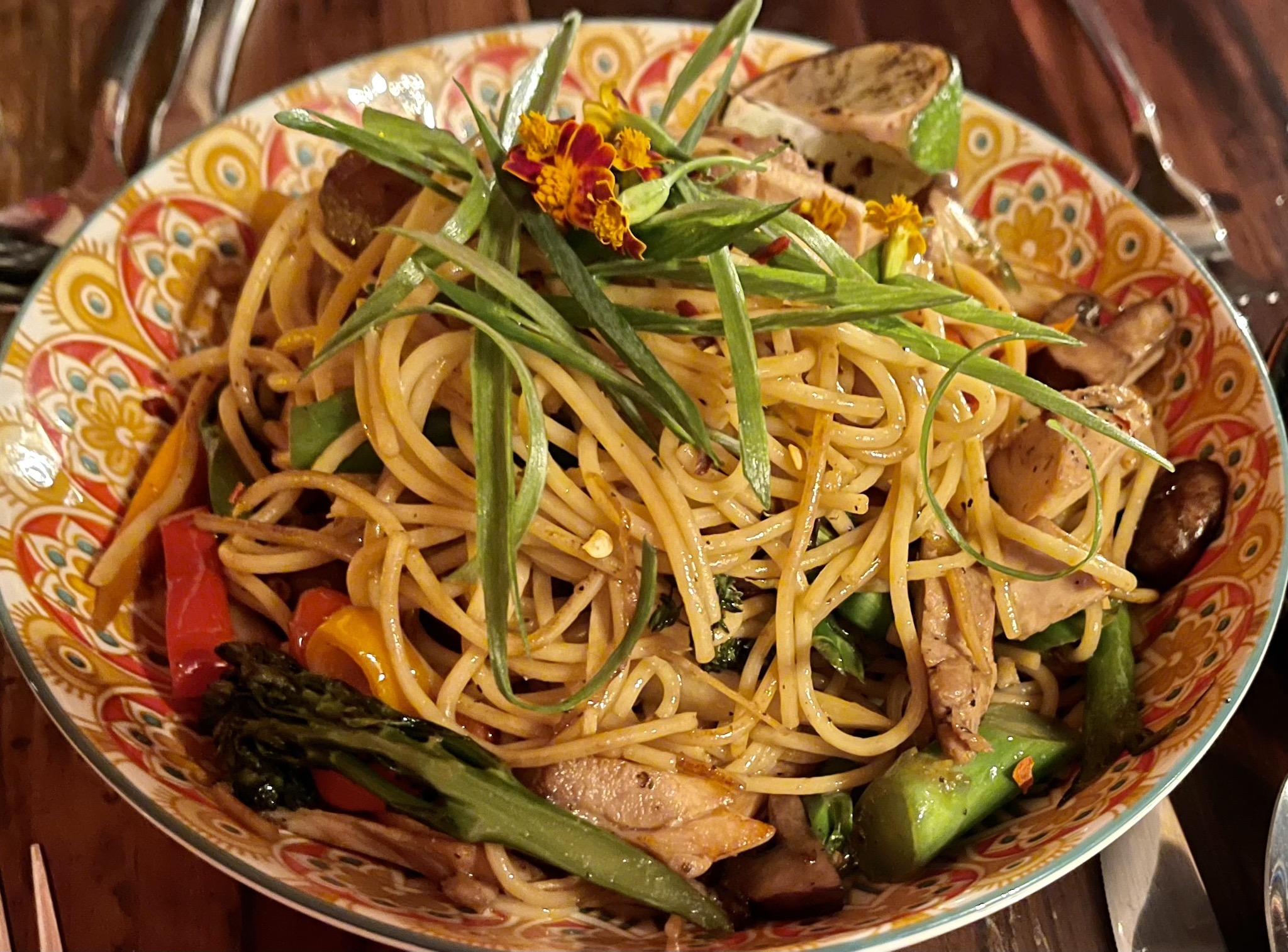 Calida Chow Noodles - long noodle, market vegetable, fresh ginger & garlic, tamari, sesame oil, chili flake