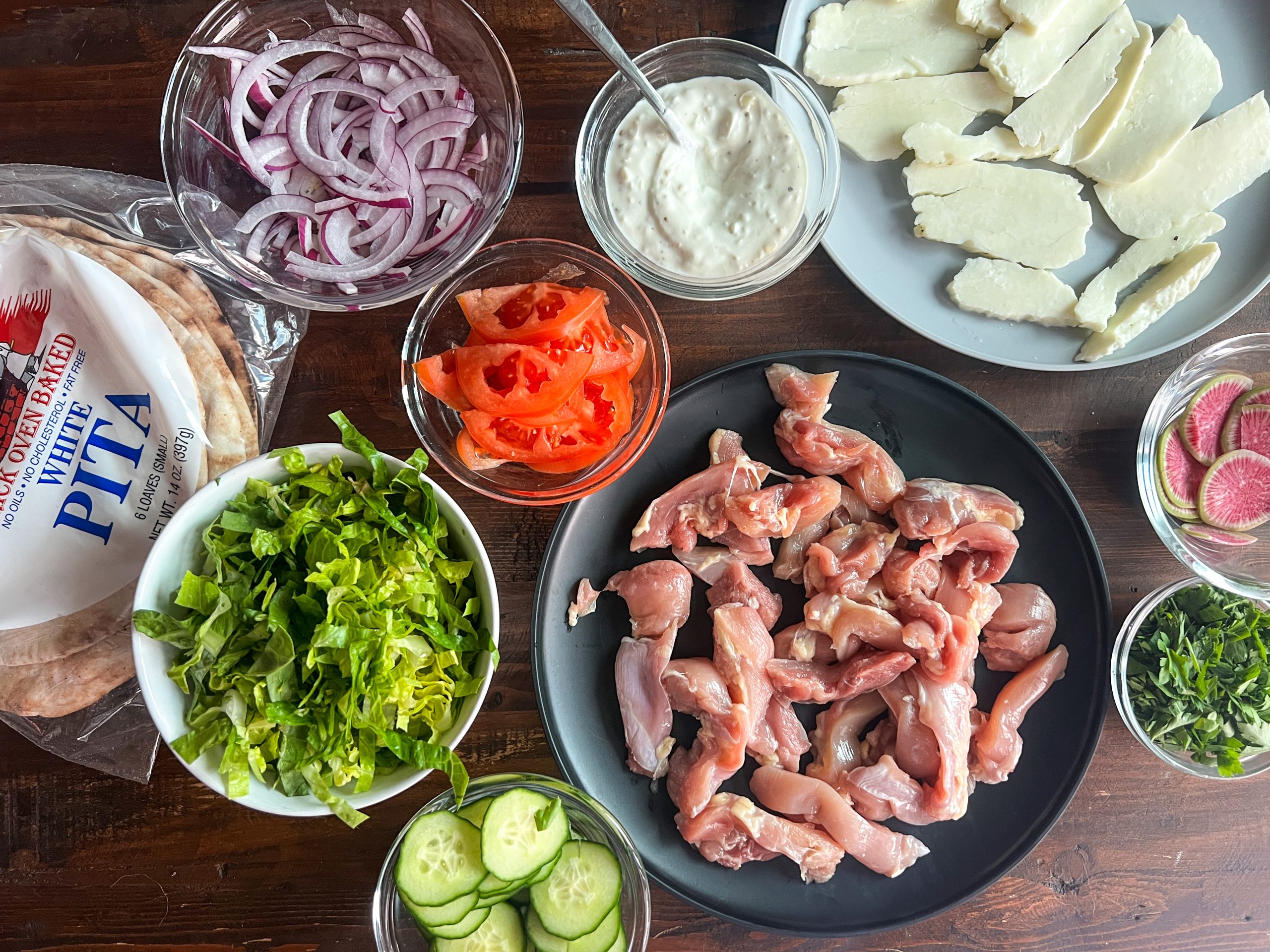 All of the ingredients to make the pitas - everything can be found at Rollin' Oats