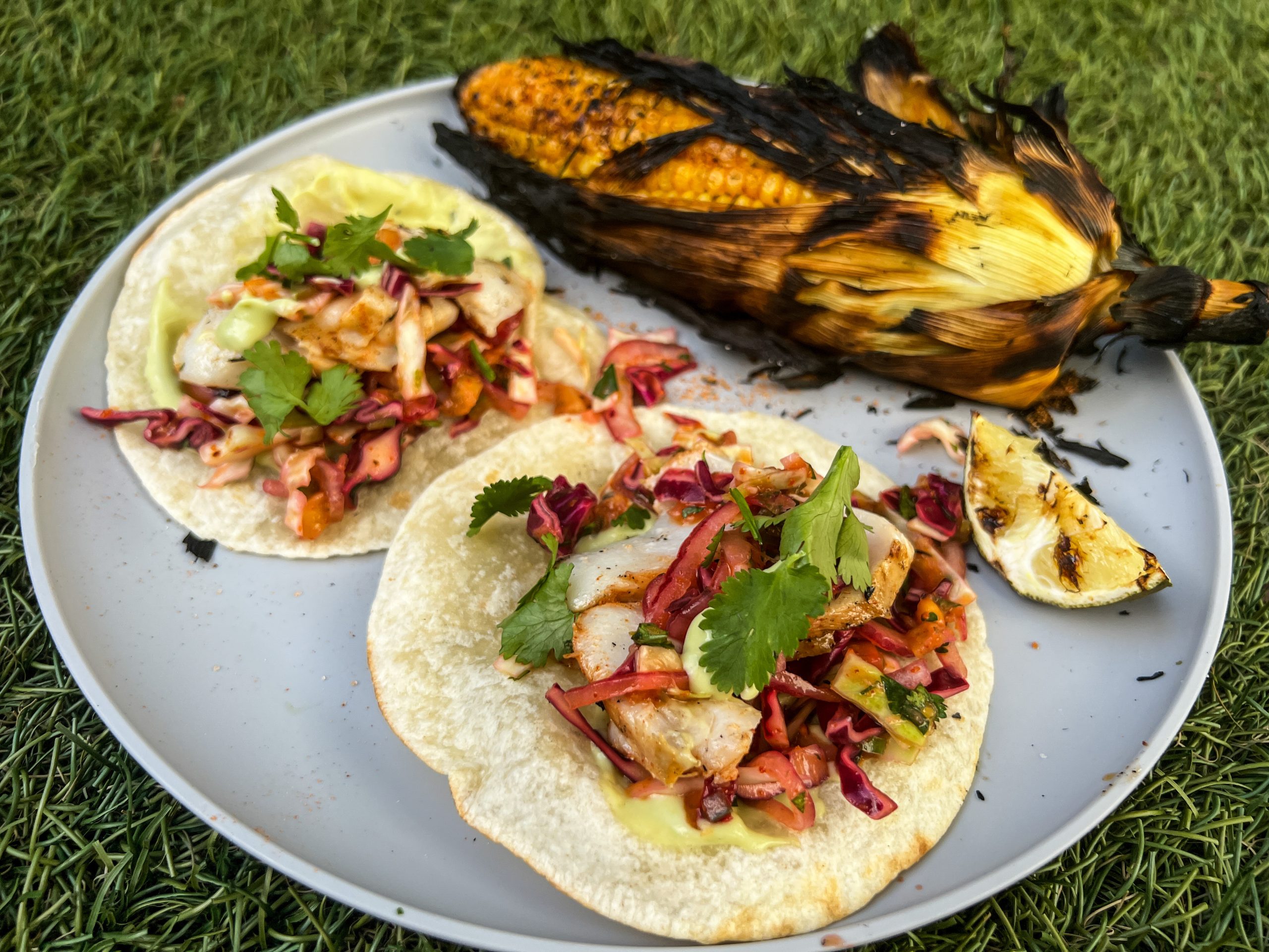 Grilled fish tacos with spicy mango-cabbage slaw (2)