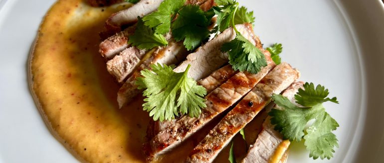 Pork Chops with Charred Jalapeño & Peach Puree Recipe