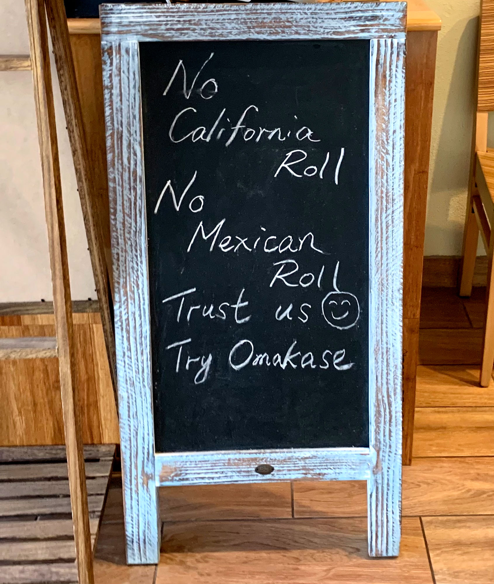 No California Roll Sign at Sushi Sho Rexley