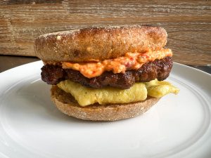 Sausage and Egg Breakfast Sandwich with Pimento Cheese