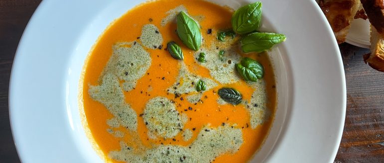 Spicy Tomato Soup with Basil Cream Recipe
