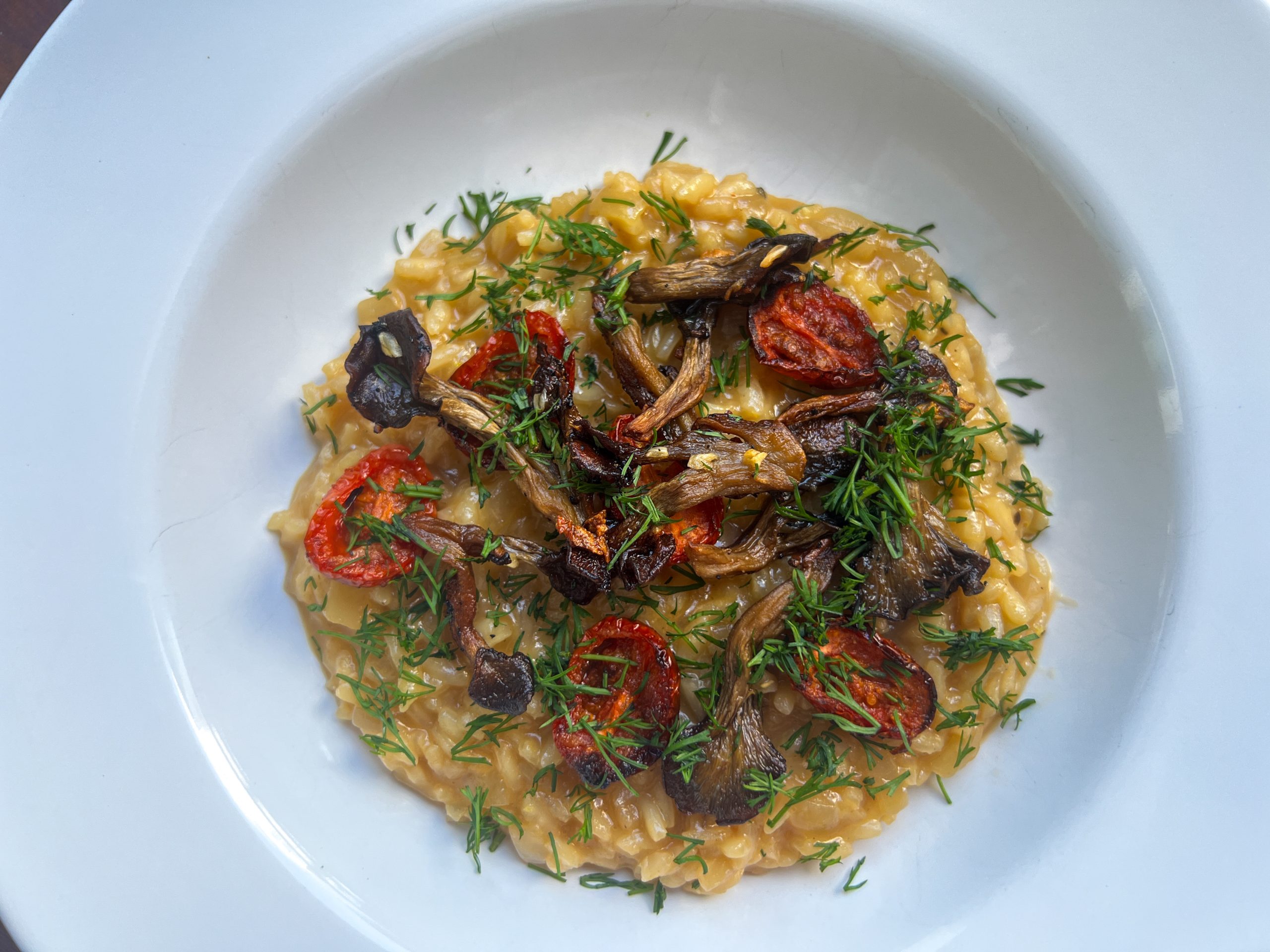 Oven Risotto with Roasted Mushrooms & Tomatoes