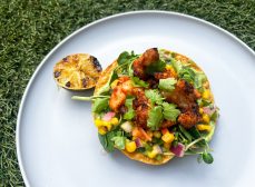 Grilled Shrimp Tostada with Mango & Papaya Salsa Recipe