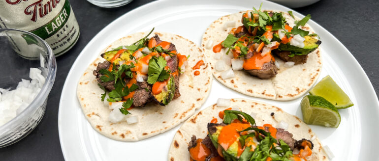 Grilled Steak and Avocado Tacos with Gochujang-Tahini Recipe