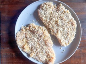 Coated chicken with egg, flour and panko