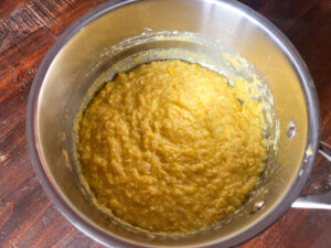 Fresh corn polenta after simmering and thickening on the stove