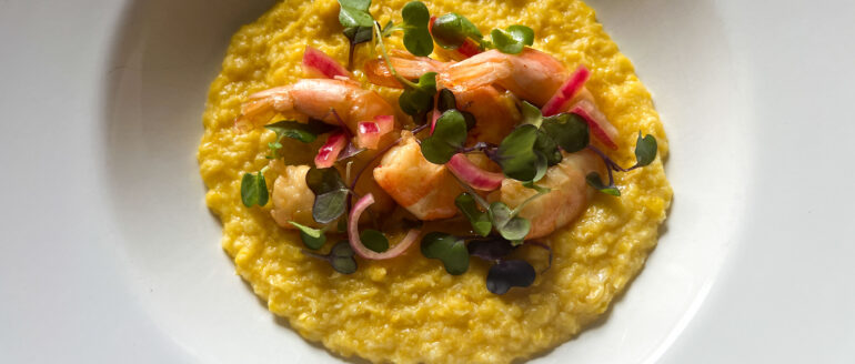 Fresh Corn Polenta with Pickled Shrimp Recipe